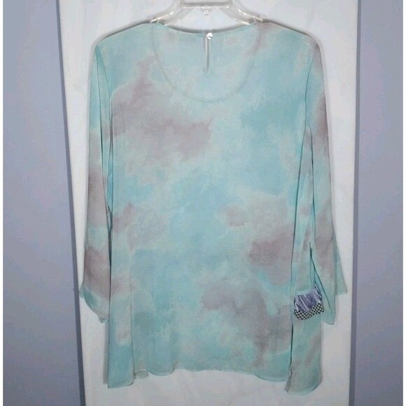 LOGO by Lori Goldstein Sheer Top 1X TieDye Ruffle Boho Chic Flowy Coastal Tunic - Picture 5 of 8